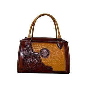 Vintage Western Tooled Leather Purse Floral Embossed Cowgirl Boho Handbag‎ Mint